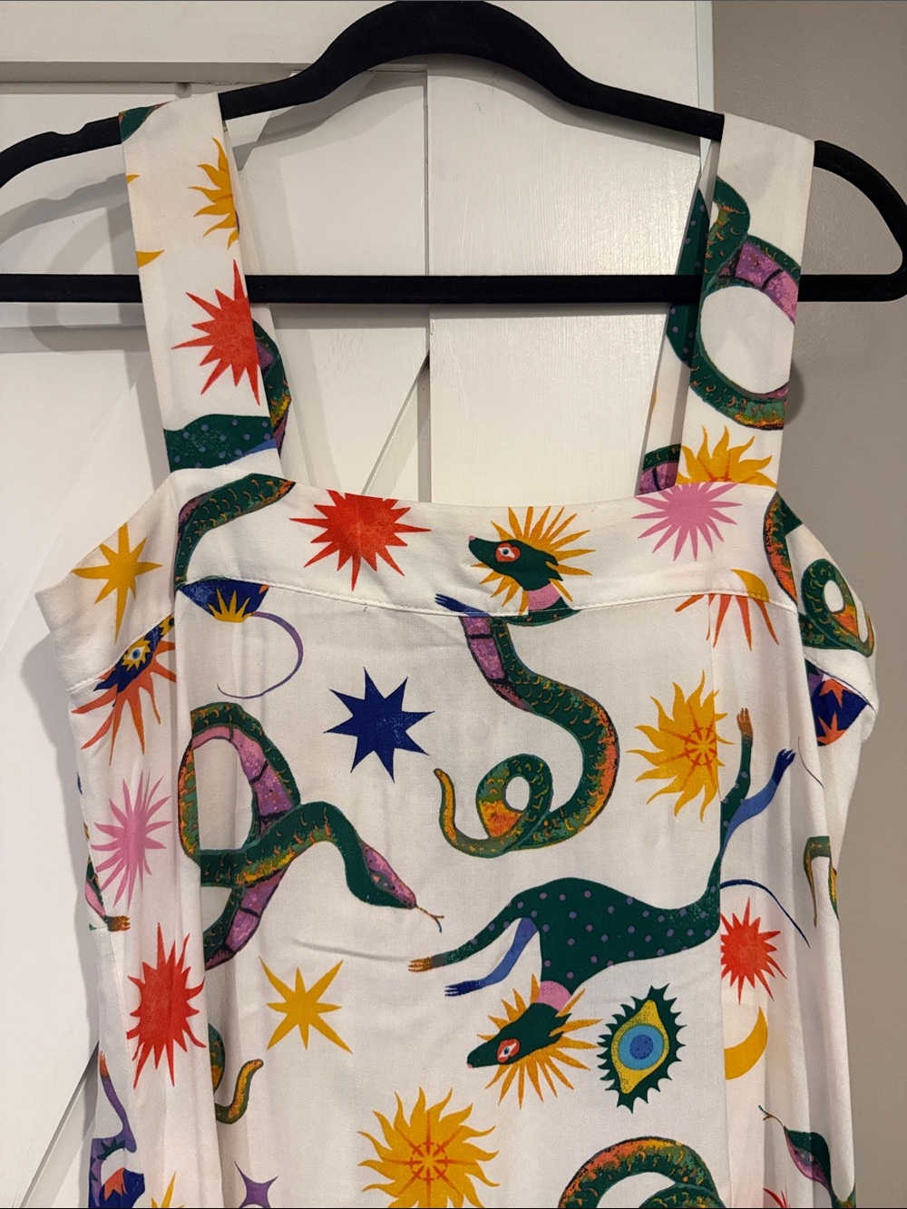 MSK White Maxi Dress with Multicolor Star & Snake Motif - Picture 2 of 7
